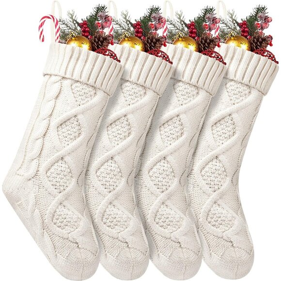 4 Pack Christmas Large Size Cable Knitted Stocking Gifts & Decorations 18 INCHES - Picture 1 of 6